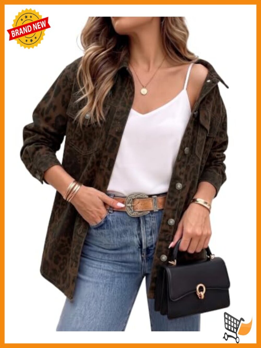 lvamia Leopard Print Oversized Denim Jacket Button Down Shacket